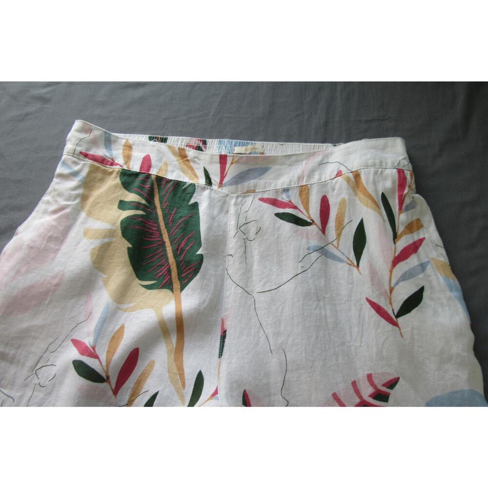 Cynthia Rowley 100% Linen Wide Leg Pull-On Crop Pants XL White Floral Beach Boho - Picture 7 of 11